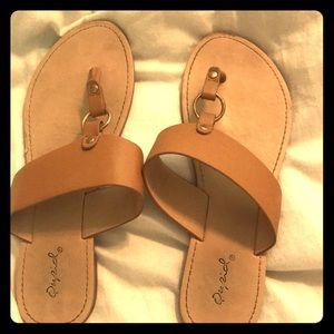 Tan, flat sandals